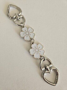 Handbag Purse Chain Handle Strap Crossbody Extender  - Silver Tone Heart/White